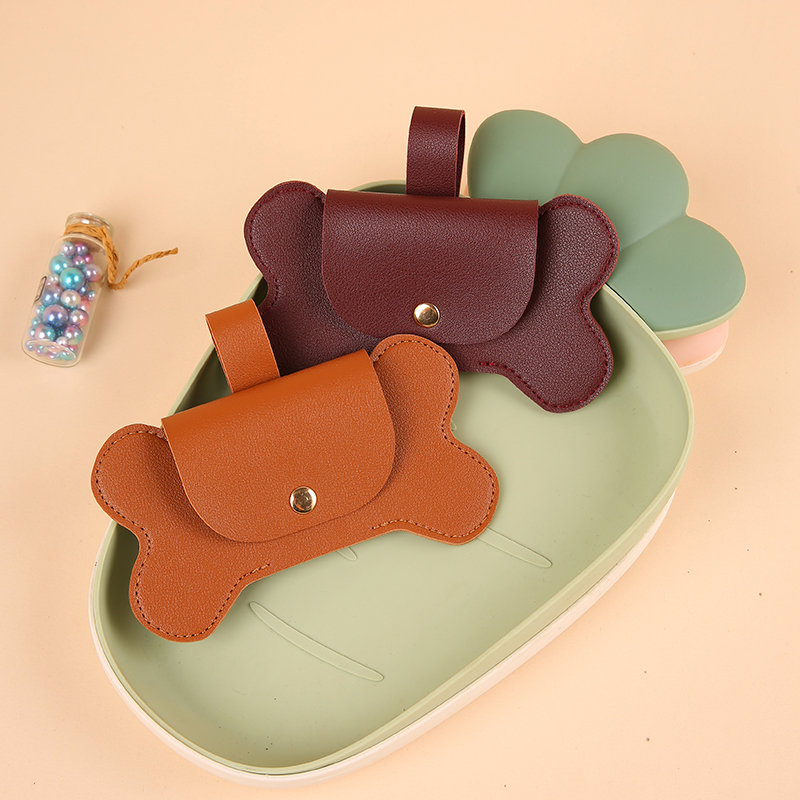 PU Leather Dog Poop Bag Dispenser With Clasp, Portable Waste Bag Holder Organizer For Pet Accessories