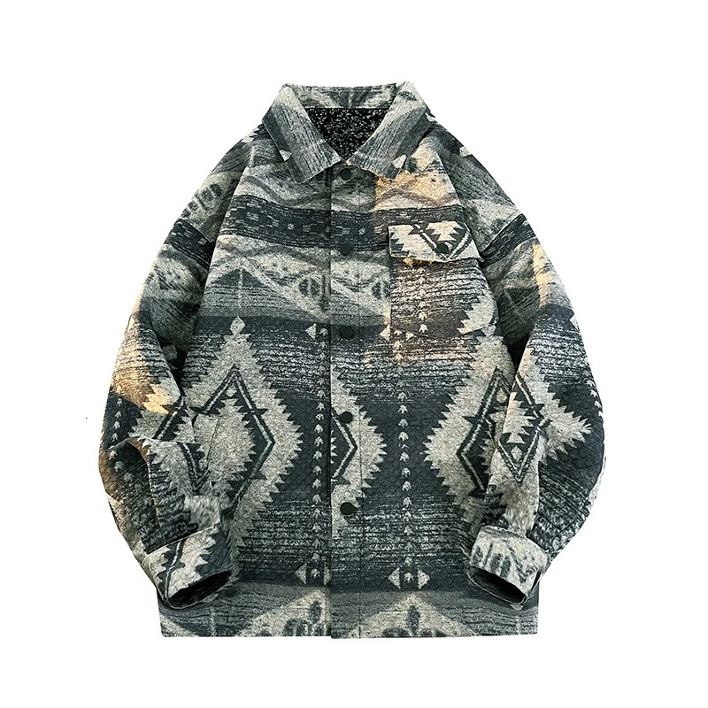 Mens Oversize Bomber Jacket Japanese Vintage Pattern Long Sleeve Colorblock Outerwear 250225