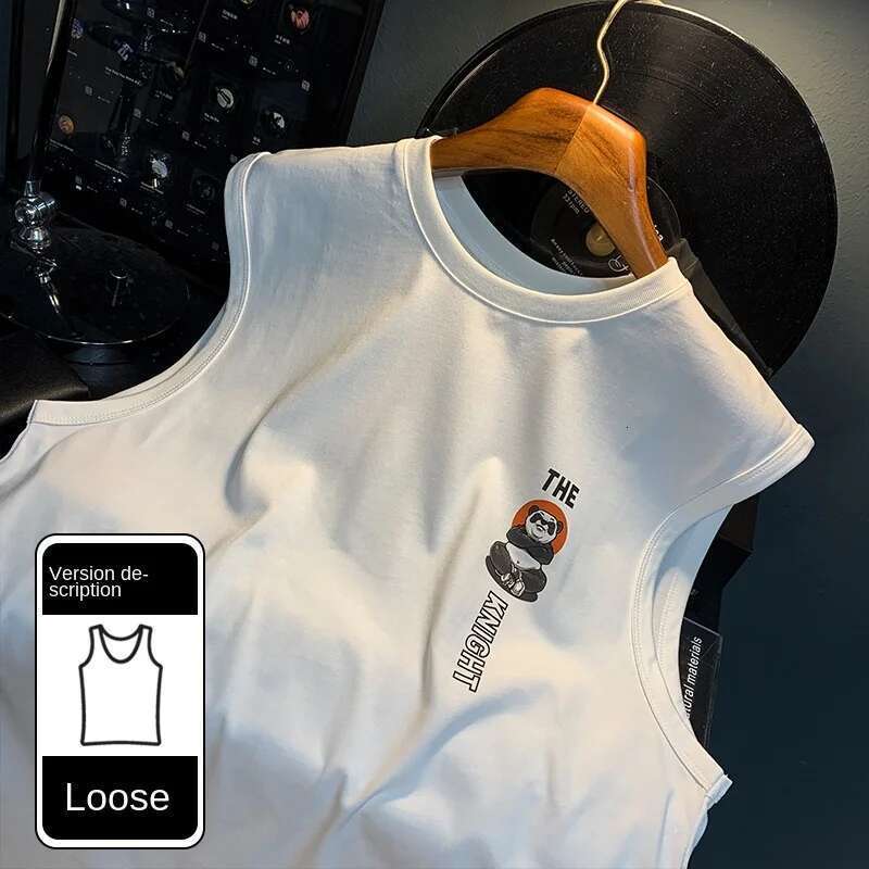 Sleeveless T-Shirt Vest Trendy Panda Printing Loose Outer Wear Summer Sports Fiess Men's All-Match Breathable Top