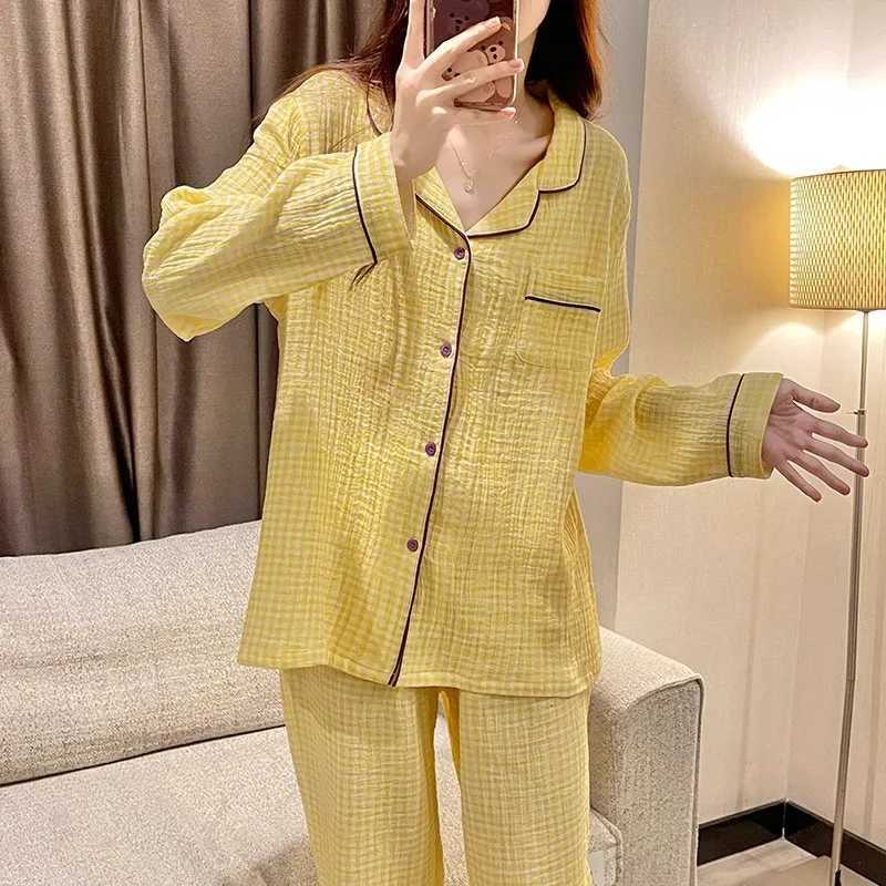 Spring and Autumn New Ladies Pajamas Homewear Set Girlfriends Pajamas Female Ins Plaid Couple Models Simple Pajamas Homewear SetT250305