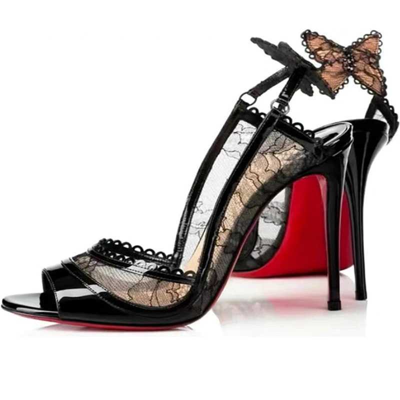 Sexy Lace Bowknot Thin High H Wen Fish Mouth Elegant Designer Striptease Banquet Dress Shoes Fi Brand Sandals Wen Y250304