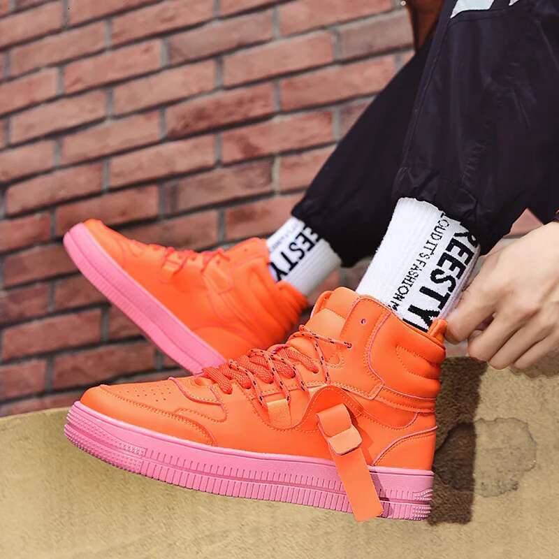 Street Orange High Top Sneakers Trendy Leather Platform Men's Skateboard Fashion Casual Designer Sports Shoes For Men