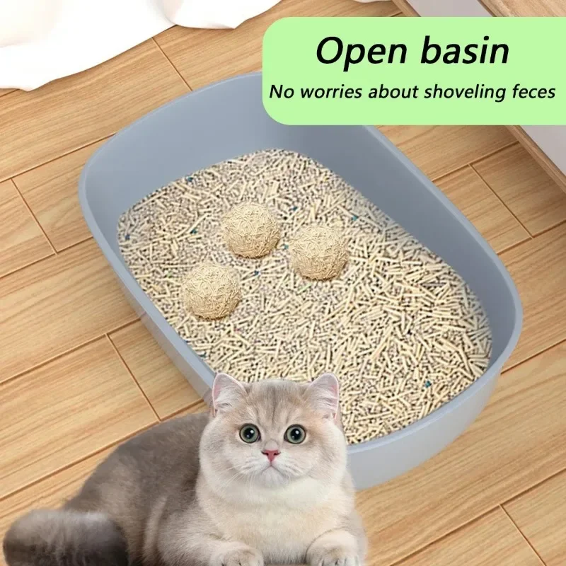 Cat Litter Box High Side Semi-Enclosed Splashproof Design Easy Clean Pet Toilet Cleaning Basin Supplies For Kittens Pet Supplies
