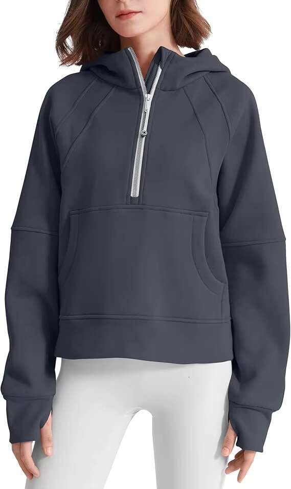 Custom Support Women's Hoodie Fleece Ed Half Zip Pullover Cotton Winter Warm Sweatshirt With Thumbhole Pocket