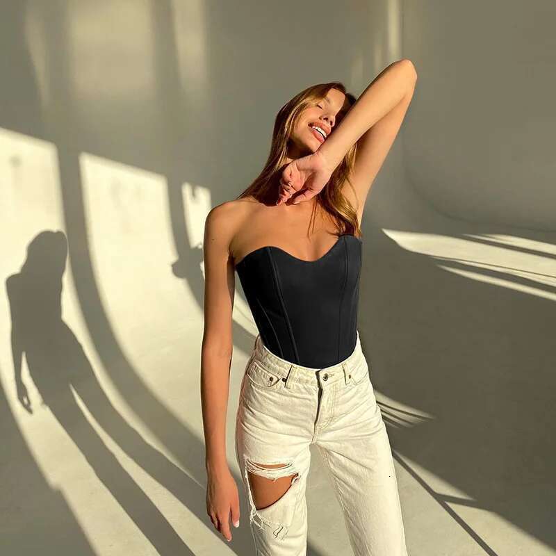 Women Sexy Tube Tops Solid Sleeveless Slim Skinny Corset Cropped Top Summer Casual Elegant Female Strapless Vest KLMY