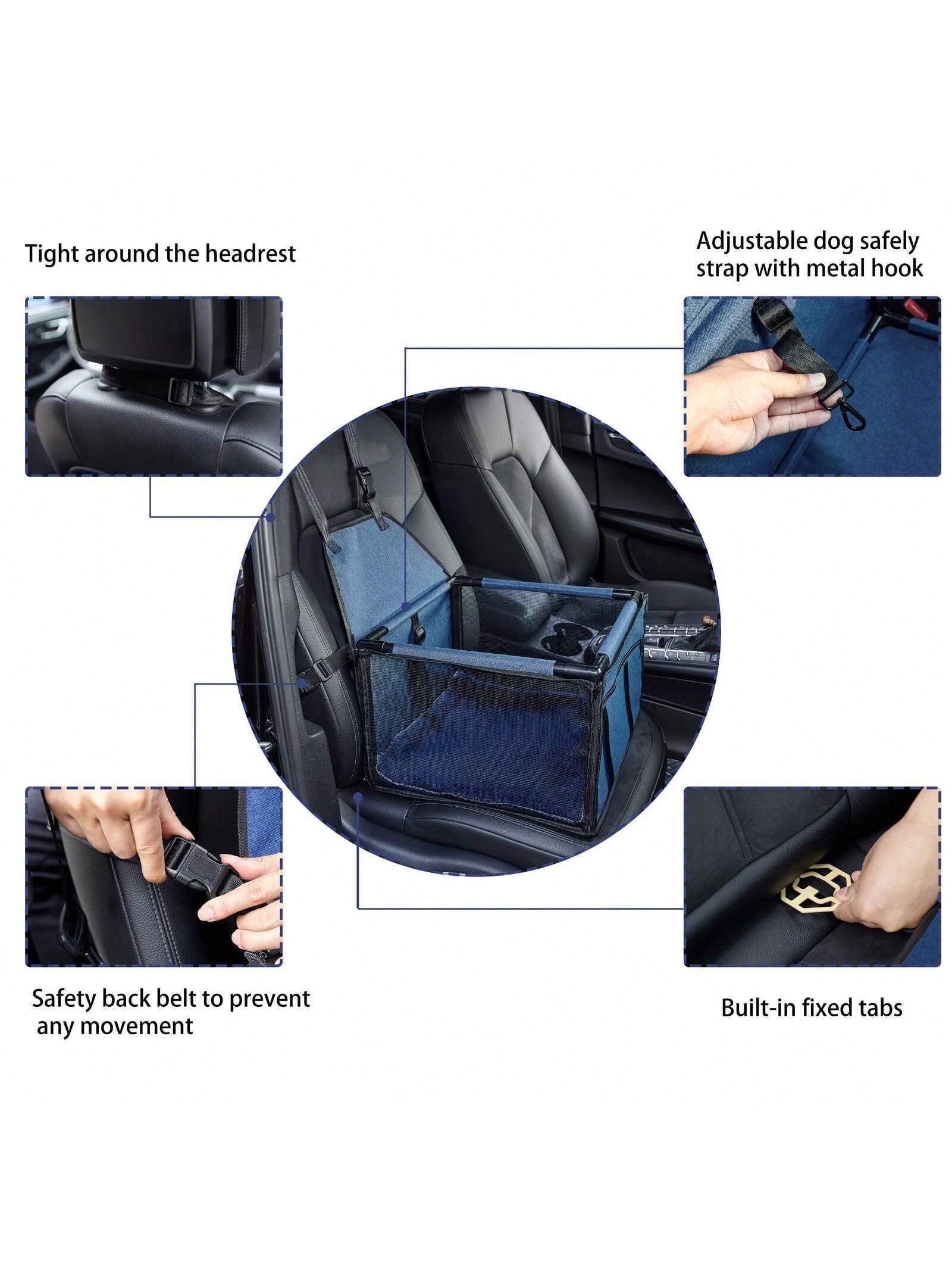 1pc Dog Car Seat with Upgrade Support Rod, Breathable & Foldable Pet Basket, Portable Seat for Small & Medium Pets Dog car bed