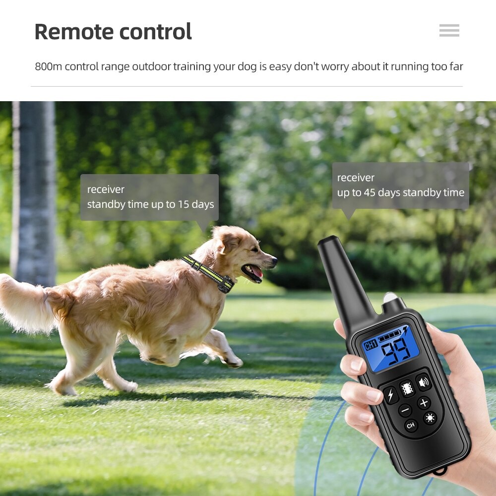 830 yards Remote Control Dog Training Collar USB Charge Waterproof Stop Bark Collar Pet Electric Shock Collar Sound Anti-Bark