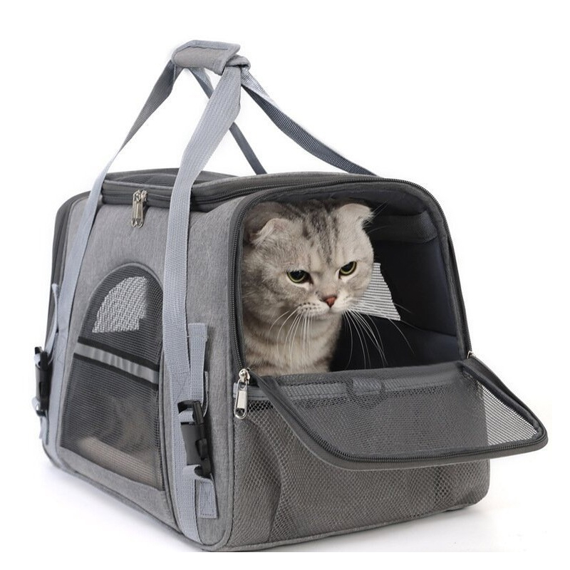 Portable Soft-Sided Pet Travel Carrier , Mesh Breathable Carrier Bags Foldable Cats Handbag Travel Pet Bag Transport Bag