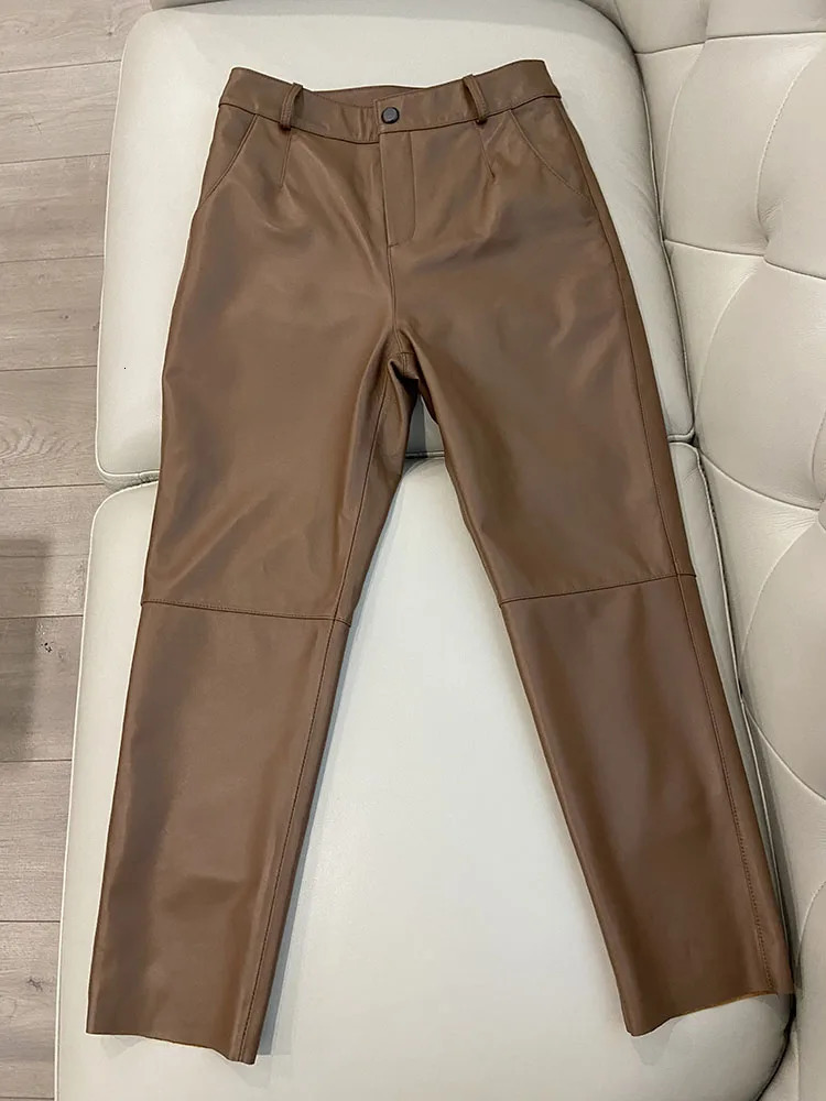 Cargo Pant 2024 Korean Fashion Spring Autumn Genuine Leather Trouser Streetwear 250304
