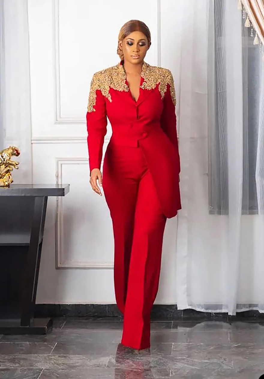Beading Appliques Mother Of The Bride Pants Suits Red Women Ladies Formal Evening Party Plus Size Blazer Wear 2 Pieces