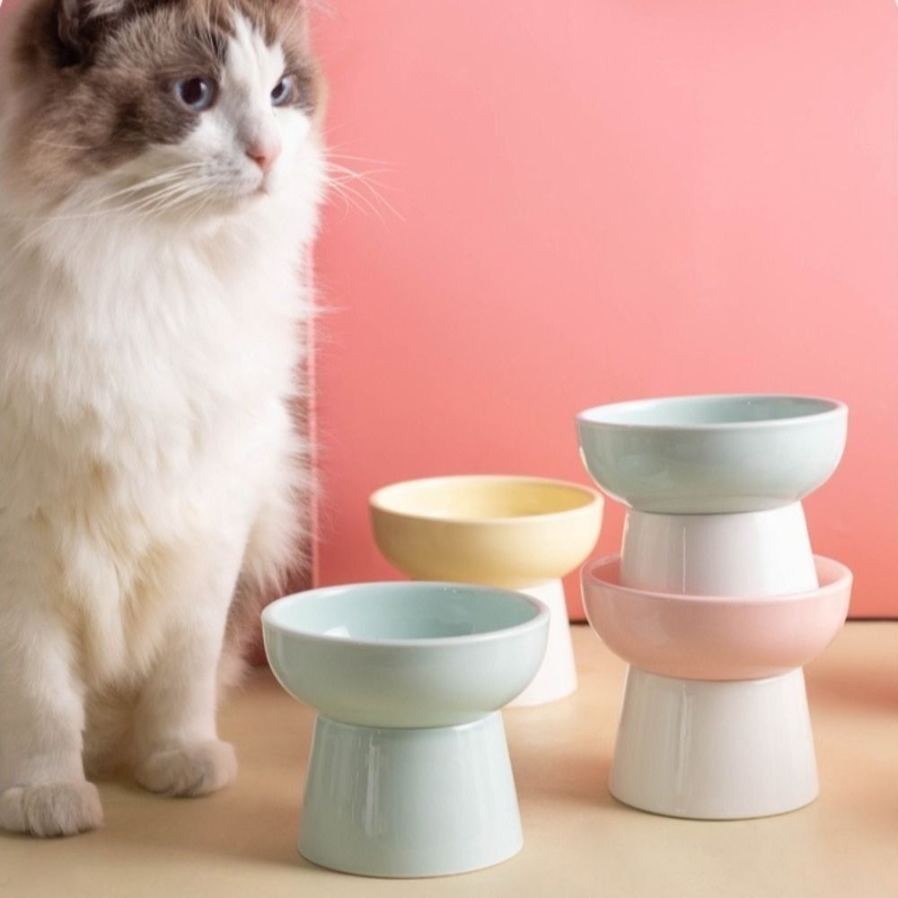 Feeding Bowl High Foot Cat Elevated Bowl Ceramic Raised Dog Food Water Feeders 300ml Neck Protection Pet Feeding Dishes Kitten