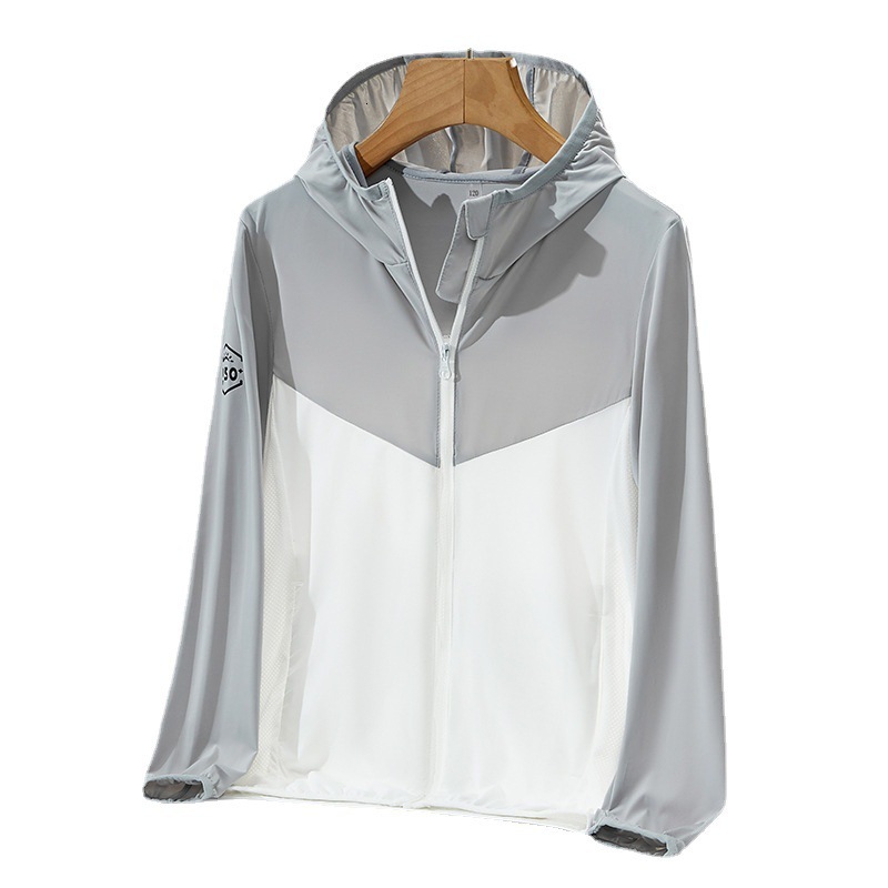 tracksuit Children's high elasticity hooded patchwork breathable one size fits all sports jacket parent-child sun protection clothing