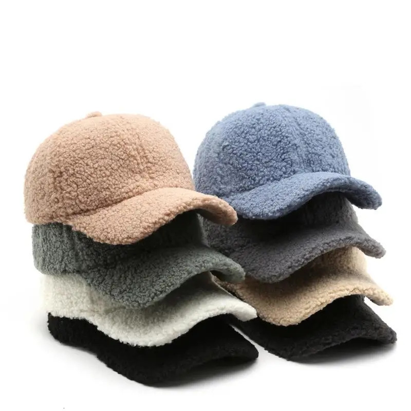 Autumn Winter Baseball Cap Women Artificial Lamb Wool Hats Keep Warm Plush Caps Spring Solid Sunshade 250228