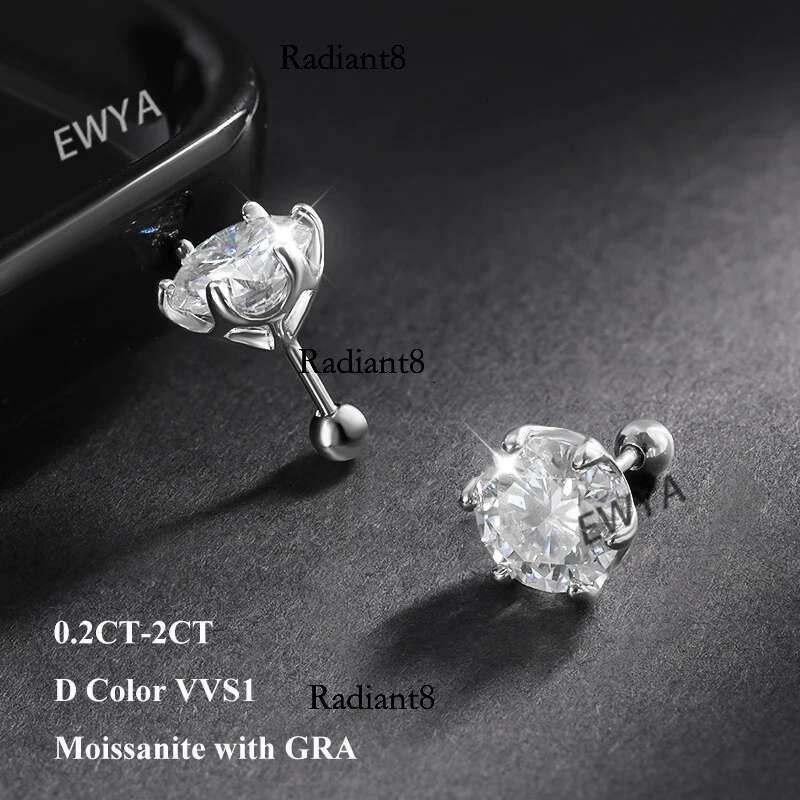 EWYA 0.5-2ct Moissanite Screw Stud D Color Sterg Sier 6 Prong Dia Earrings For Women Wedding Fine Jewelry