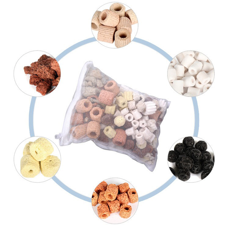 5Pcs Aquarium Filter Net Bags Reusable Fine Filter Media Bags With Zipper For Fresh Saltwater Tanks Aquarium Fish Tank Filter