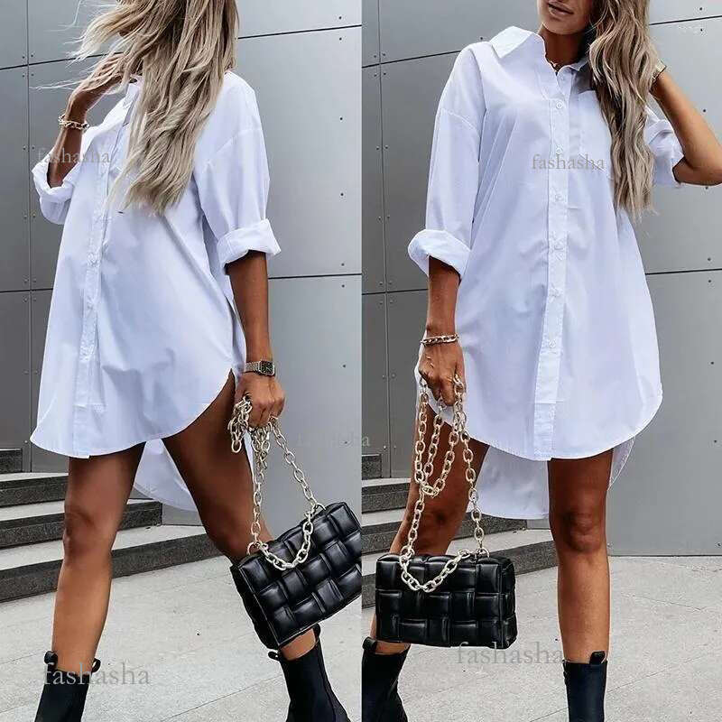 Casual Dresses Elegant Womens White Blouse Top Spring/Summer Simple Loose Fit Long Sleeve V-Neck Button