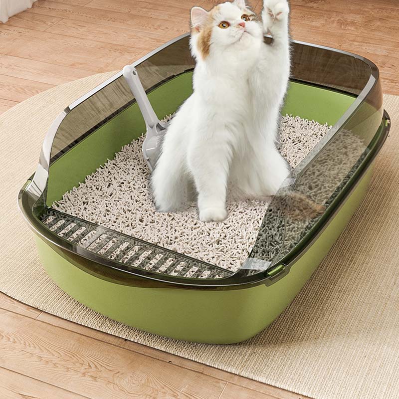 Cat Toilet Cat Litter Box Thickening Cats Sandbox Semi-enclosed Splashproof Cats Tray Toilet Cleaning Basin Supplies with Scoop