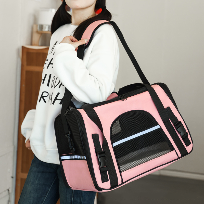 Portable Soft-Sided Pet Travel Carrier , Mesh Breathable Carrier Bags Foldable Cats Handbag Travel Pet Bag Transport Bag