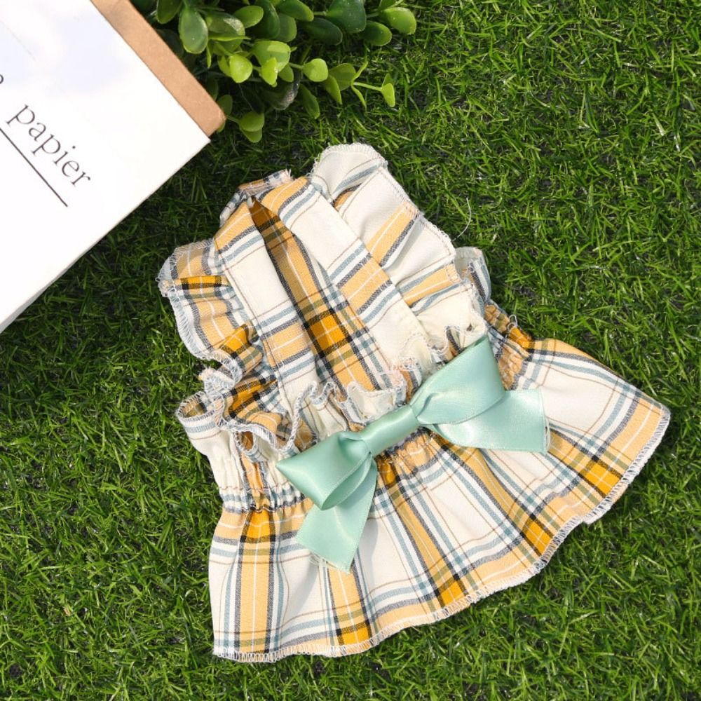 Pet Clothes Big Bow Cat Dog Plaid Dress Lovely Flounce Puppy Skirt Cute Skin-friendly Pet Dress Photograph Prop