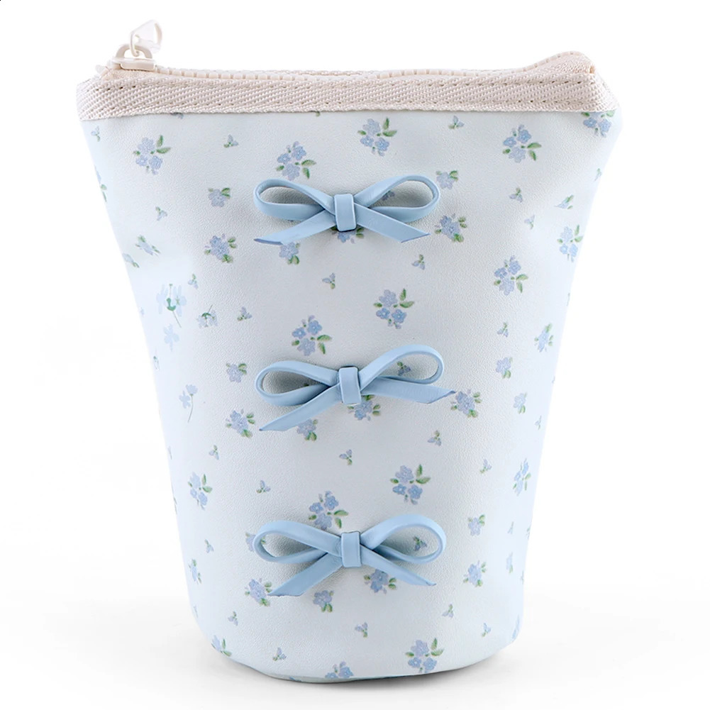 Ship from US Women Leather Makeup Bag Bow Toiletry Large Capacity Organizer Aesthetic Portable Cosmetic Storage 250305FBB