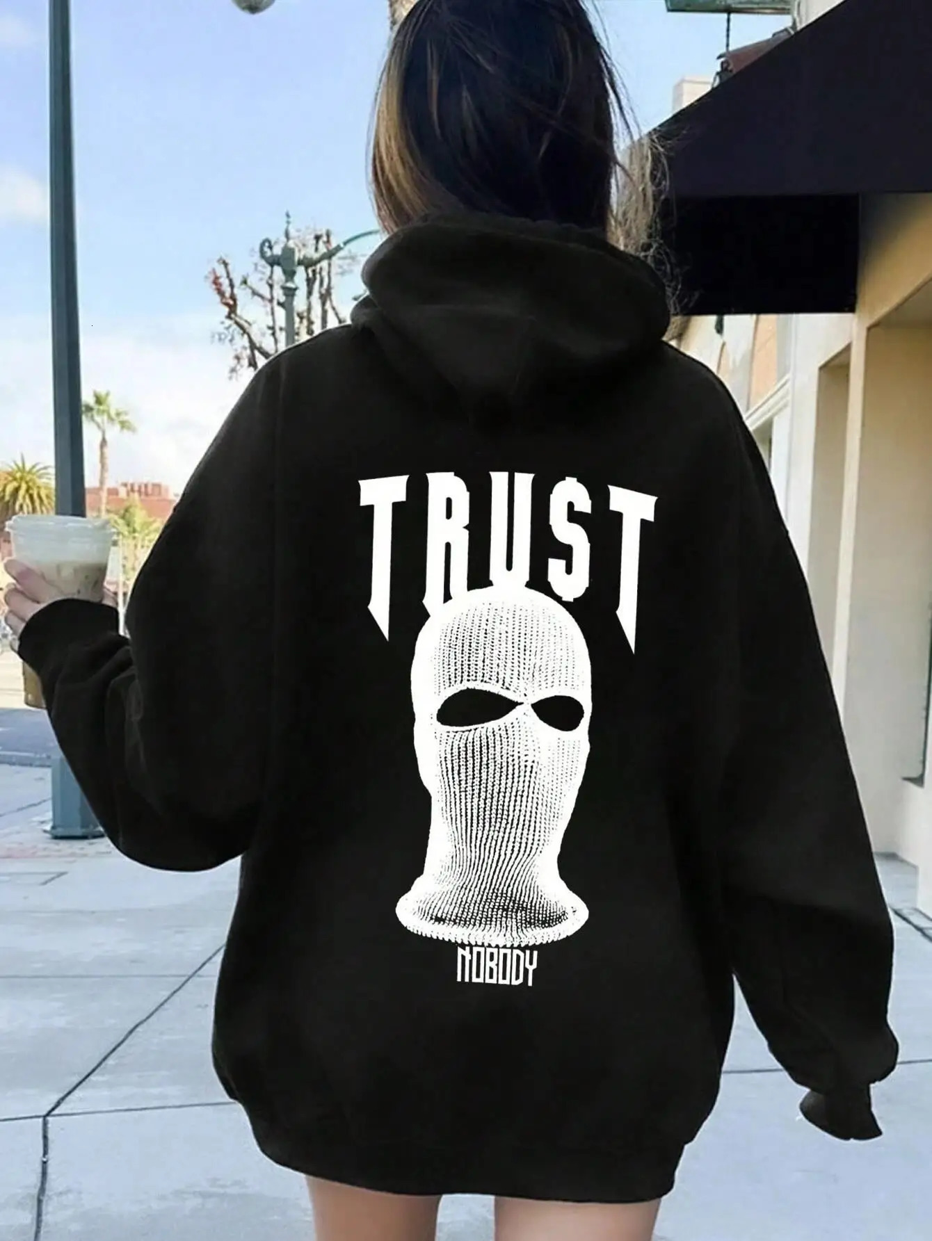 Trust Nobody A Stranger With A White Hood Hoodie Women Warm Fleece Hoody Fashion Casual Sweatshirts Autumn Loose Sportswears 250304