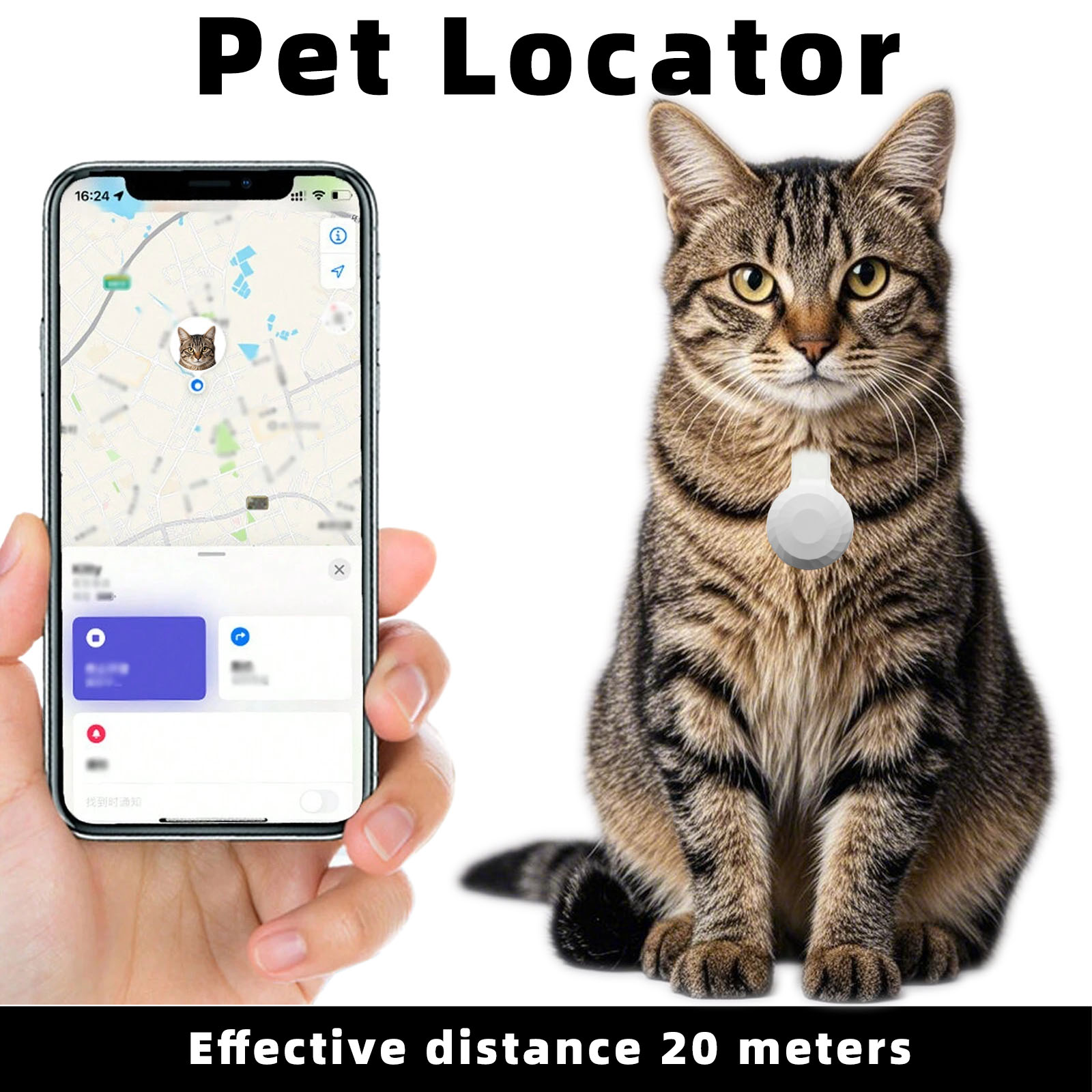 Mini Pet Tracker Key Finder Anti-Lost Round Anti-Lost Device Effective Range 10-30M Cat & Puppy Locator