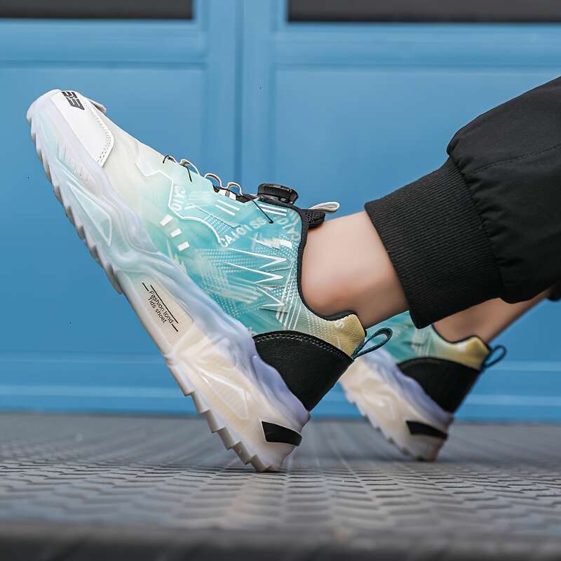 1 pair of fashionable sports lace up casual s treet shoes, round toe, EVA/TPU sole, fabric ing, all season height increasing da d shoes