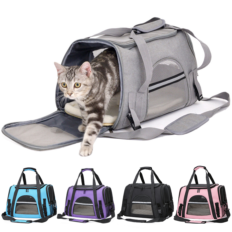 Portable Soft-Sided Pet Travel Carrier , Mesh Breathable Carrier Bags Foldable Cats Handbag Travel Pet Bag Transport Bag