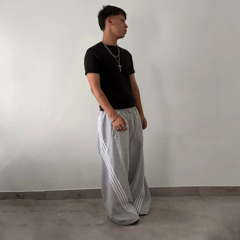 Mens Jogging Sweatpants Striped Casual Retro Fashion Loose Sweatpants Hip-hop Harajuku Street Clothing Y2k Wide-leg Pants Women 250304