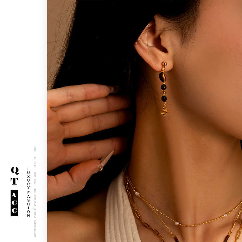 Mirad niche tiger eye stone titanium necklace, high-end sweater chain, versatile ins style stainless steel for women