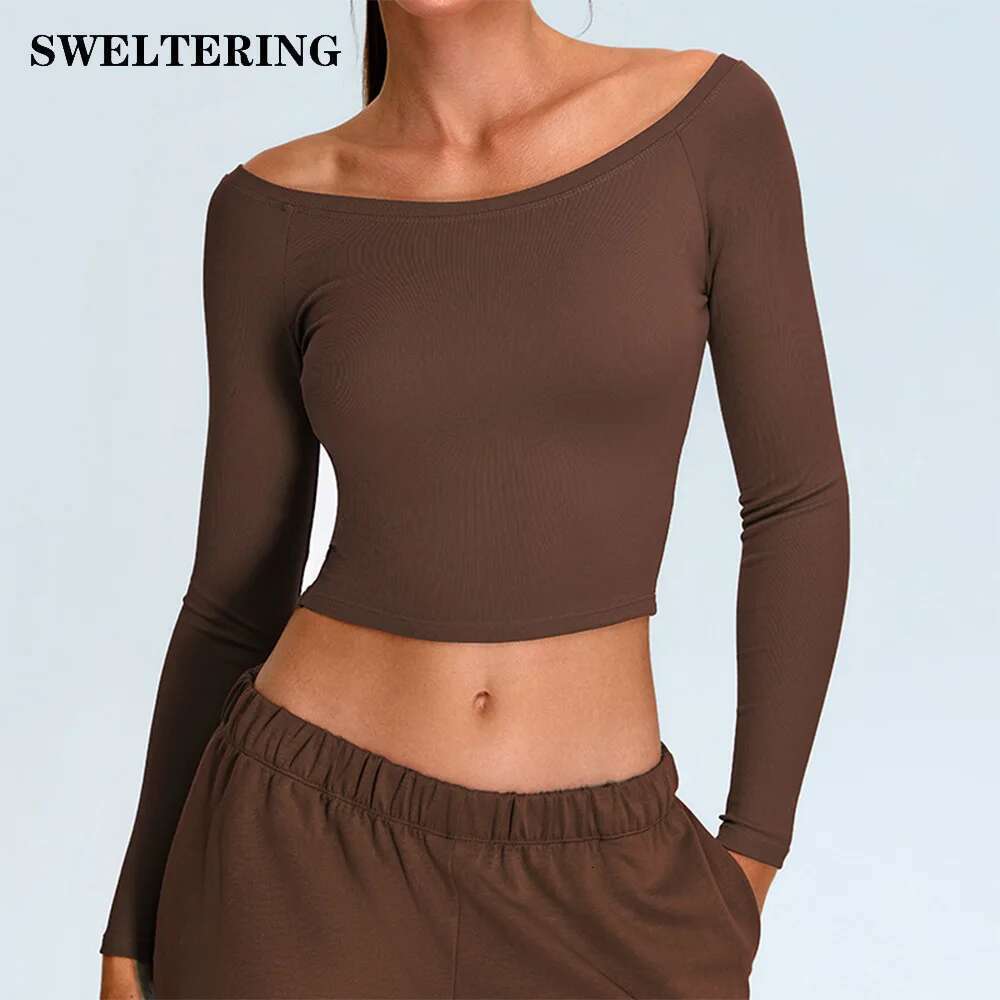 Yoga Women T-Shirts Solid Sports Top Off Shoulder Long Sleeve Workout Running Shirts Sexy Quick Dry Fiess Sport Wear Kl-My