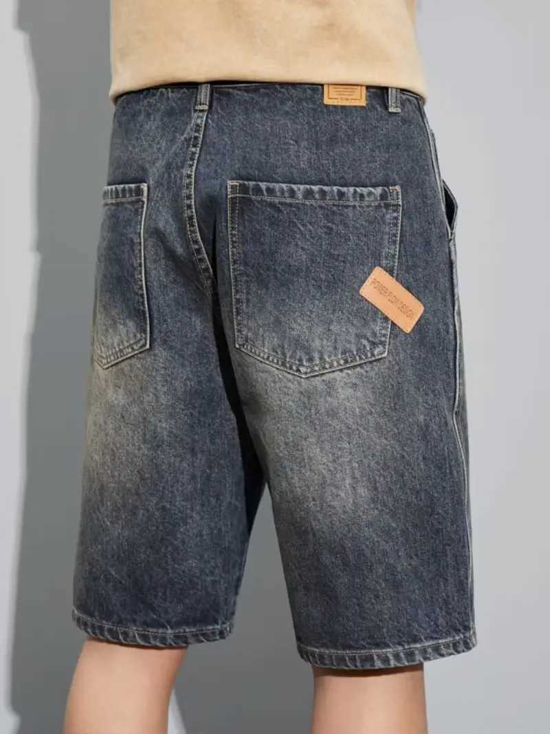 Summer denim shorts mens thin pants casual shorts loose straight mens washed jeans.T250305