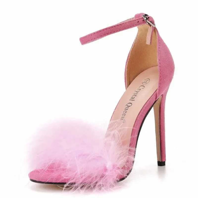 Women Shallow Mouth Womens Shoe Sexy Feather High Heel Sandals European American Large 46 FishXJ2500305