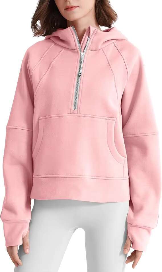 Hot Sale Custom Women's Hoodie Fleece Ed Half Zip Pullover Cotton Winter Warm Sweatshirt With Thumbhole Pocket