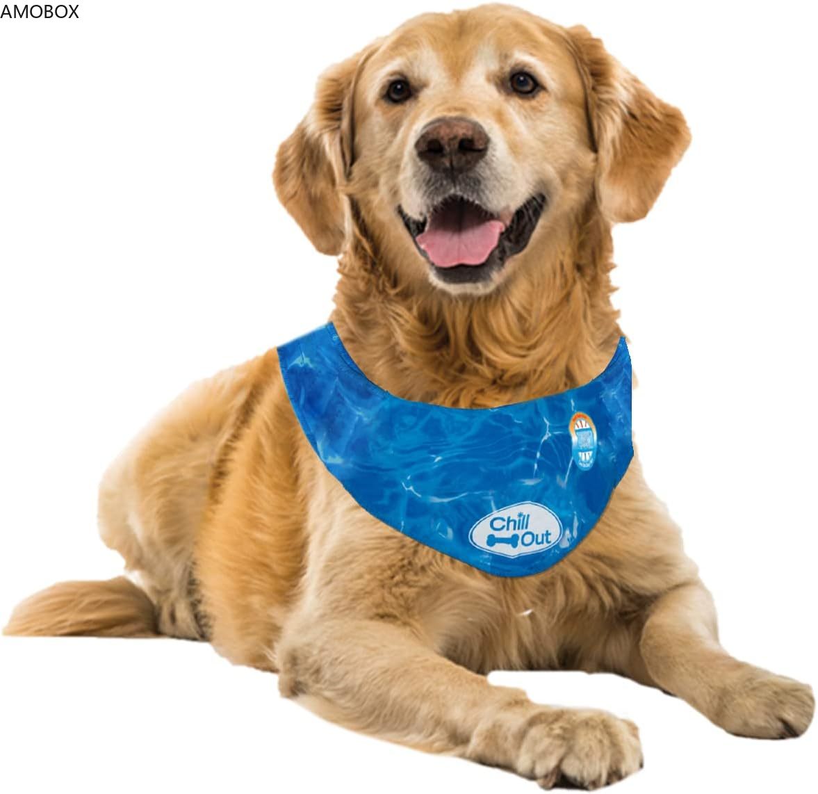 AMOBOX-Cooling Neck Wraps for Dogs,Ice Dog Bandanas,Dog Cooling Bandana,Chill Out Blue Collar, Cat Collar,Neck Cooler