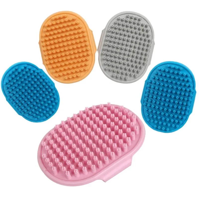 Dog Bath Brush Dog Grooming Shedding Soothing Massage Rubber Bristles Curry Comb with Adjustable Ring Handle for Pet Dogs& Cats