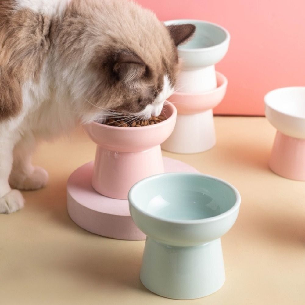 High Foot Cat Elevated Bowl Ceramic 300ml Dog Food Water Feeders Neck Protection Raised Pet Feeding Dishes for Puppy
