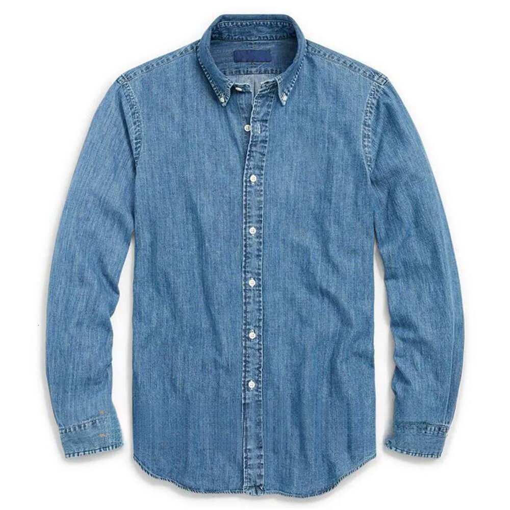 Men's 100% Cotton Denim Casual Long Sleeve Striped Turn-Down Collar Business Dress Shirt Comfortable Top For Spring And Autumn Fashion Classic Sh