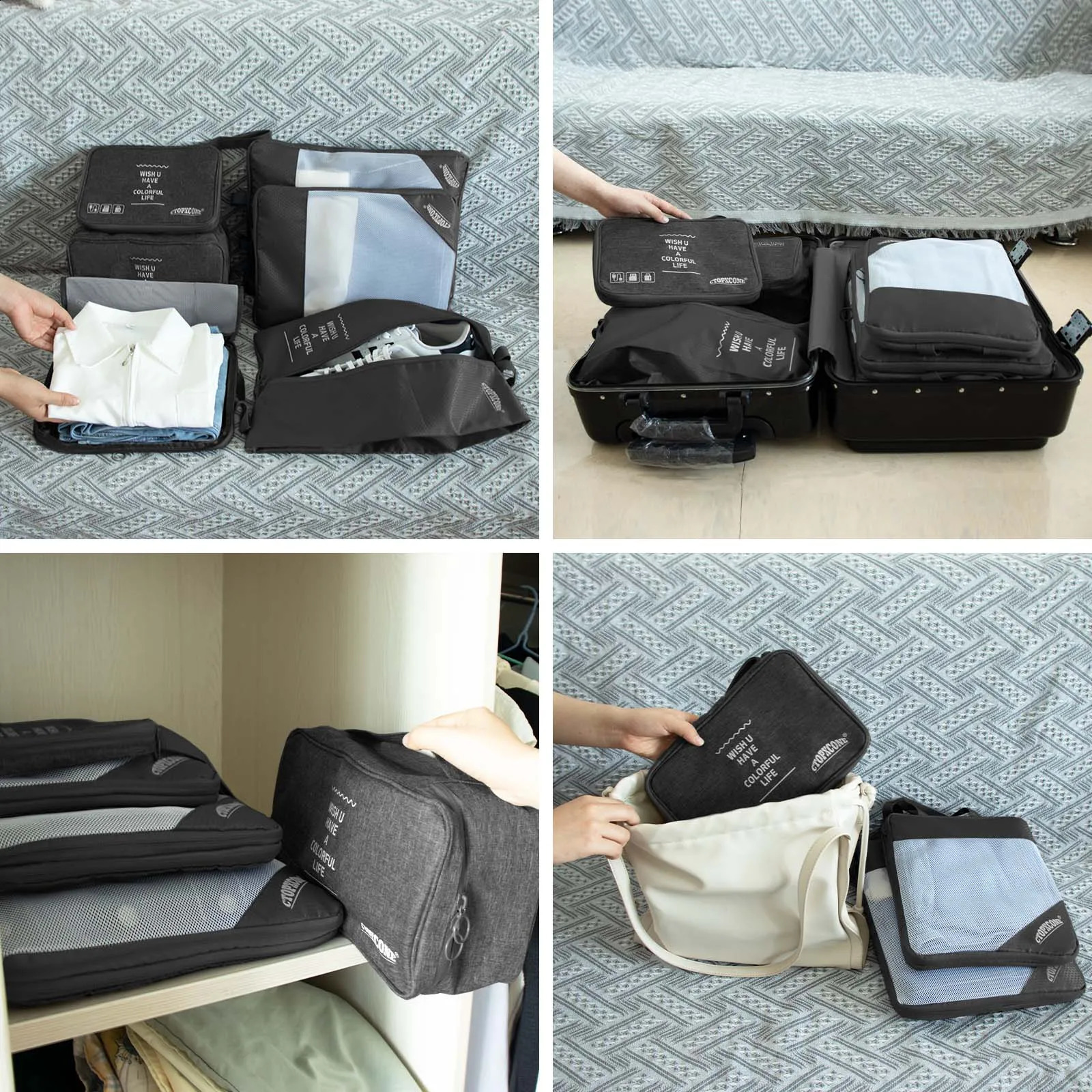 Ship from US 7 Set Compression Packing Cubes for Suitcases Travel Luggage Organizers with Organizer Bag 250305FBB