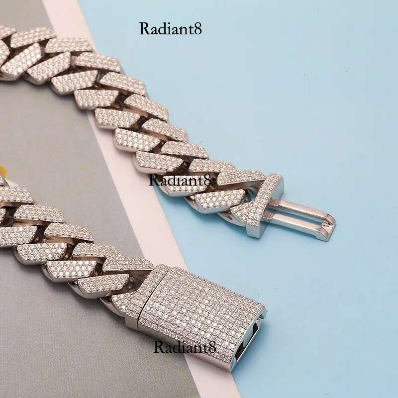 Sier 12mm Wide D Color Moissanite Hip Hop Punk Denim Bracelet European American Style Men And Women's Same Model 7-9 Inch