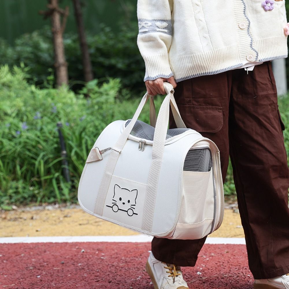 Portable Top-Expandable Cat Carrier Breathable Mesh Cats Handbag Escape Prevention Dogs Carrier Bag for Outdoor Travel