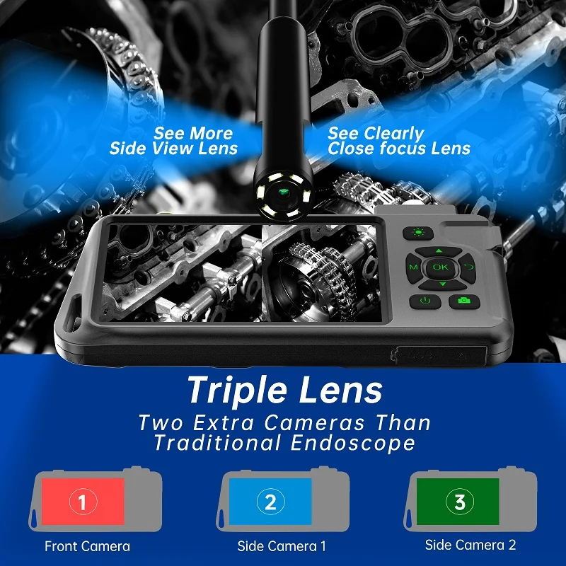 5Inch IPS Screen Industrial Endoscope Camera 1 to 10M HD1080P Single Dual Triple Lens HD1920 5 0MP Autofocus Pipe Inspection Borescope