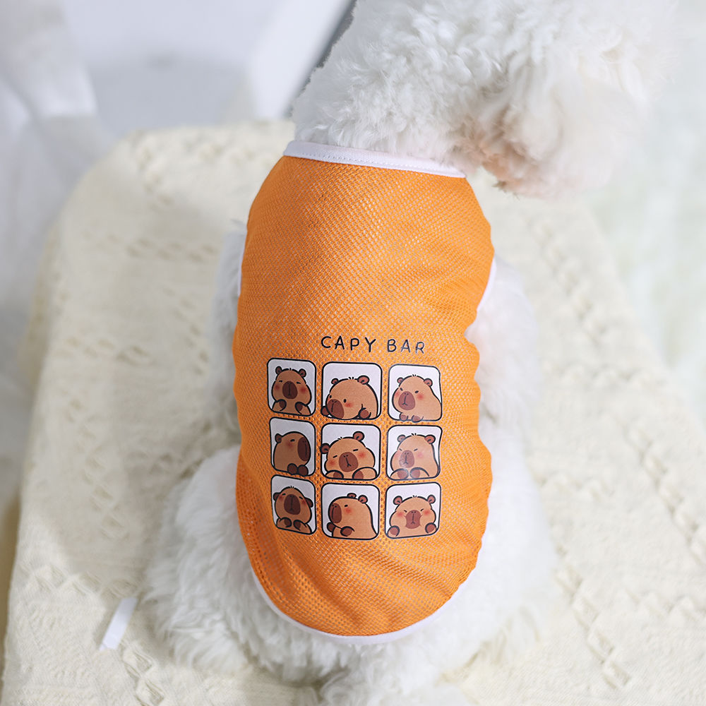 Kapi Cat and Dog Summer Mesh Breathable Pet Thin Tank Top Cartoon Printed Clothes Bomei Gold Haired Large Dog
