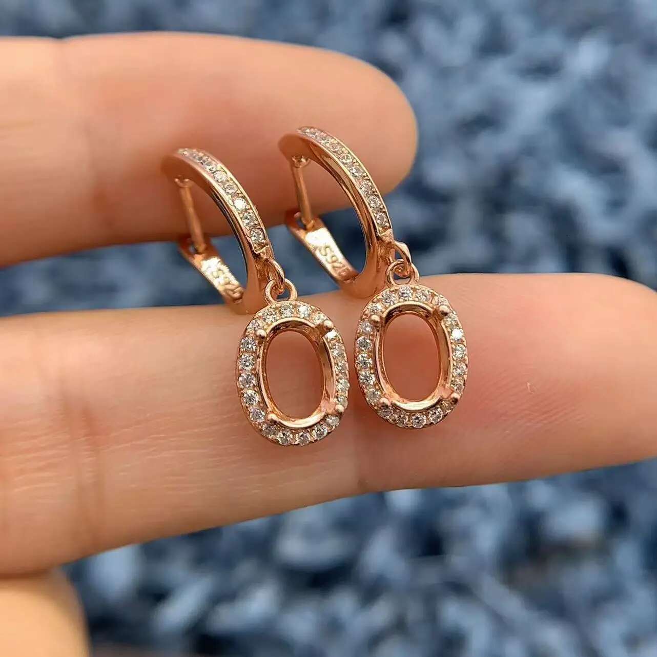 MeiBaPJ Inlay Elliptical 5*7/6*8/7*9/8*10mm S Sterg Sier DIY Empty Earrings Full Drilg Weddings Exquisite Jewelry