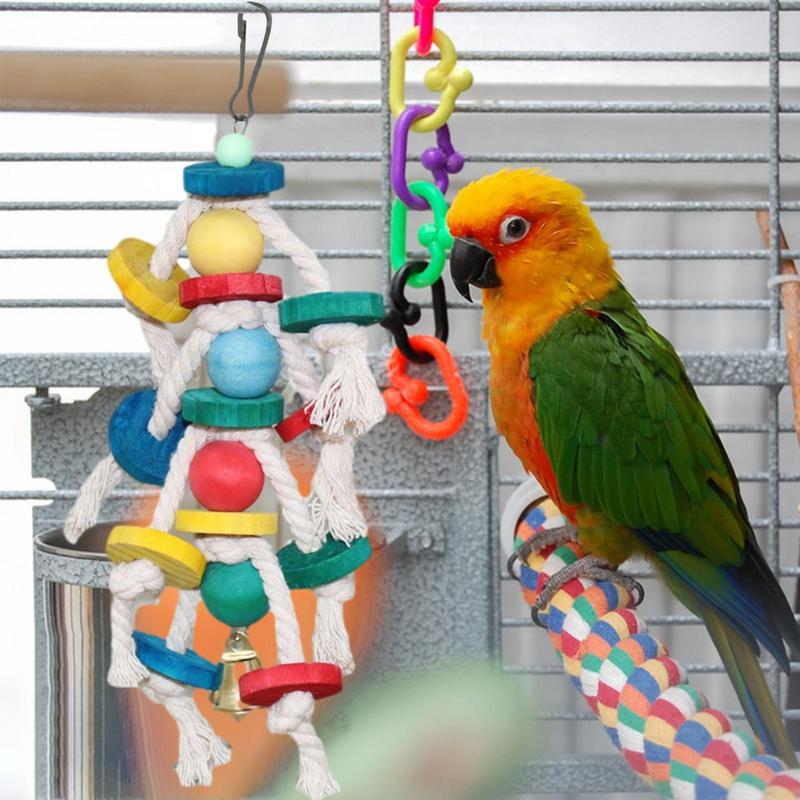 Foraging Shredder Toy Parrot Chewing Toys Metal Hook Design Parrot Cage Bite Toys Wooden Bird Blocks For Conures Parakeets