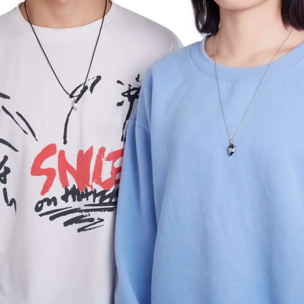 2Pcs Magnetic Heart Couple Necklace Women Valentine's Day Sweater Chain For Best Friend Lovers Wedding Party Gift Jewelry