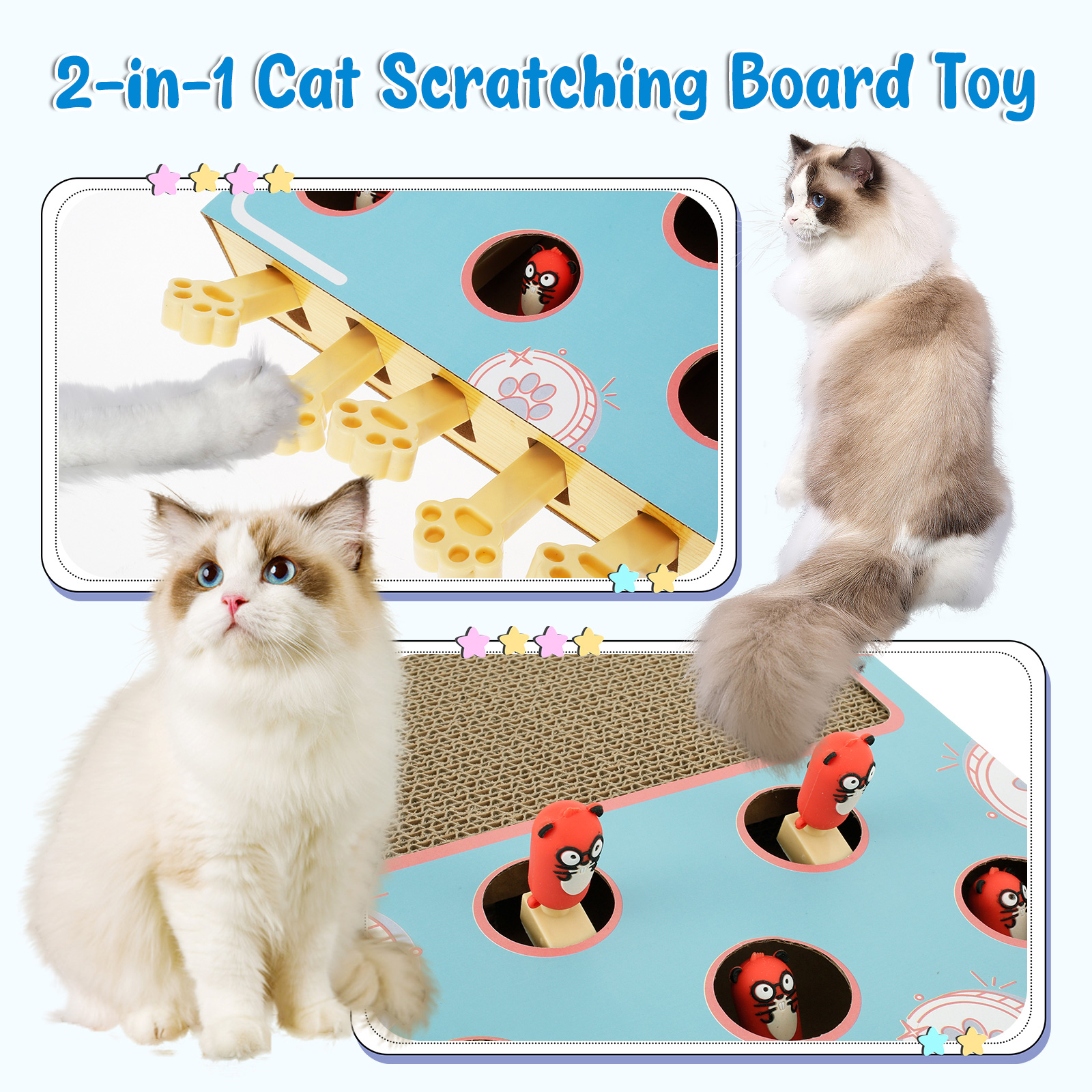 Cat Enrichment Toys Fun Cat Mole Game Interactive Pet Puzzle Toys with Cat Scratching Board Pet Supplies for Indoor Pet Exercise