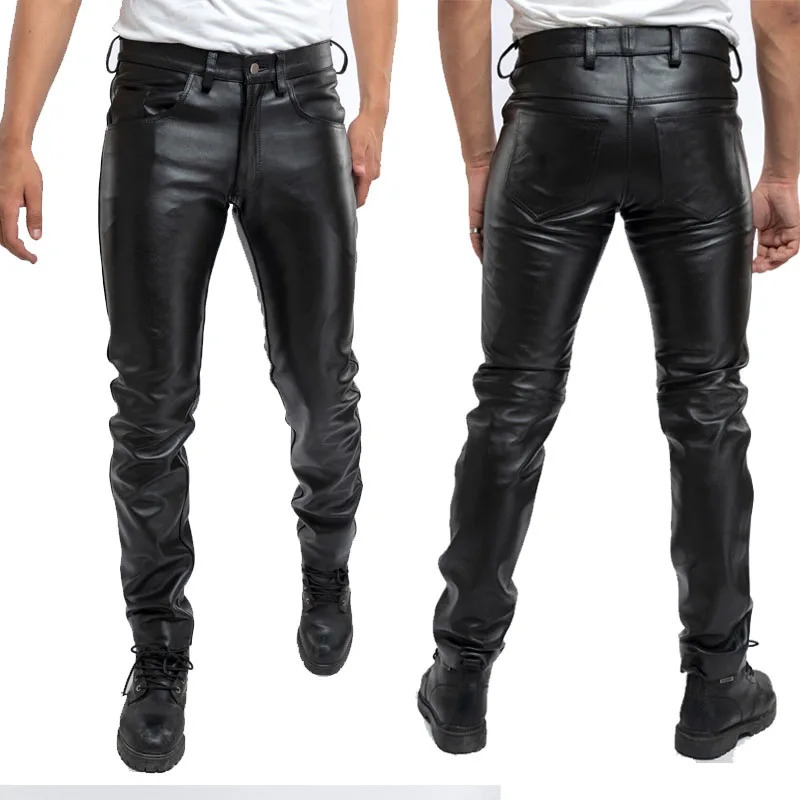 2023 Mens Leather Pants Ultra Thin PU Trouser Fashion Elastic Motorcycle Waterproof and Oil proof Bottom 250304