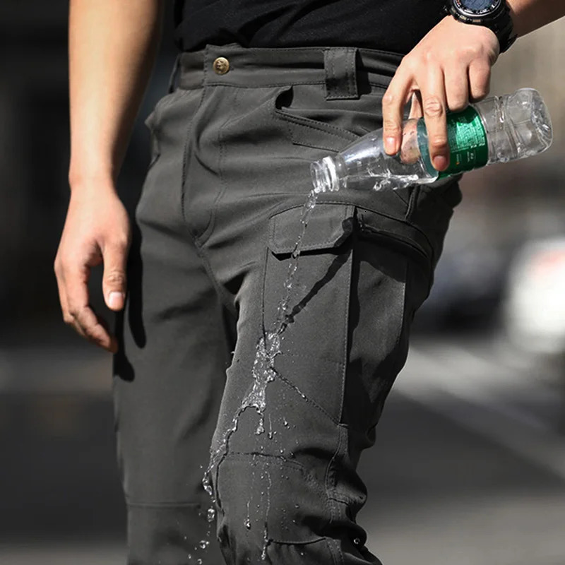 Men Fashion Cargo Pants Solid Color Multi-Pockets Waterproof Trousers Fall Casual Jogger Pants Sweatpants 250304
