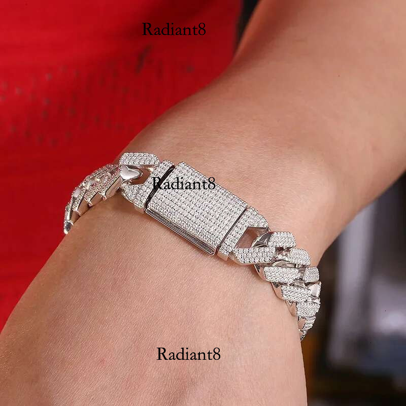 Sier 12mm Wide D Color Moissanite Hip Hop Punk Denim Bracelet European American Style Men And Women's Same Model 7-9 Inch
